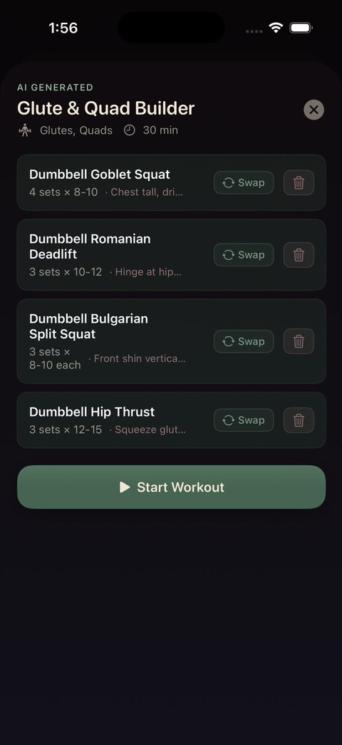 Rootwork AI-generated workout, Glute and Quad Builder